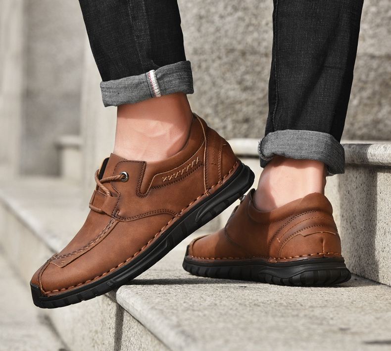 (⏰Last Day 70% OFF🔥)Men's Top-Quality Motorcycle Boots Hand-Stitched Genuine Leather Boots-Wide Toe, Waterproof， Anti-Slip， Anti-Sprain，Suitable for Work, Driving, Hiking