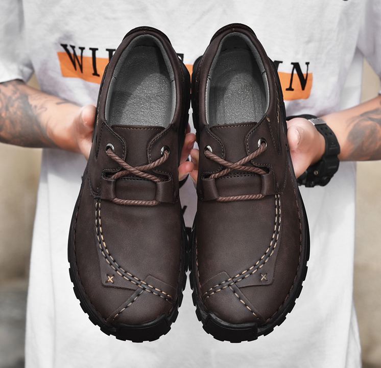 (⏰Last Day 70% OFF🔥)Men's Top-Quality Motorcycle Boots Hand-Stitched Genuine Leather Boots-Wide Toe, Waterproof， Anti-Slip， Anti-Sprain，Suitable for Work, Driving, Hiking