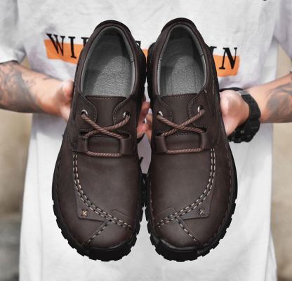 (⏰Last Day 70% OFF🔥)Men's Top-Quality Motorcycle Boots Hand-Stitched Genuine Leather Boots-Wide Toe, Waterproof， Anti-Slip， Anti-Sprain，Suitable for Work, Driving, Hiking