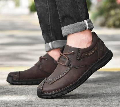 (⏰Last Day 70% OFF🔥)Men's Top-Quality Motorcycle Boots Hand-Stitched Genuine Leather Boots-Wide Toe, Waterproof， Anti-Slip， Anti-Sprain，Suitable for Work, Driving, Hiking