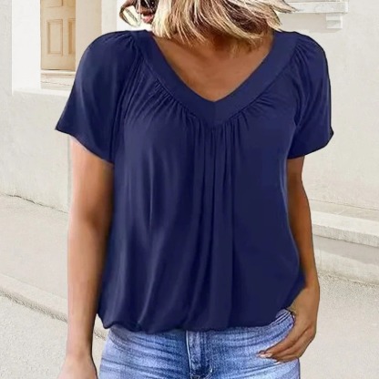 🎁Hot Sale 50% OFF⏳Women's Casual Pleated V-Neck Short-Sleeve Top