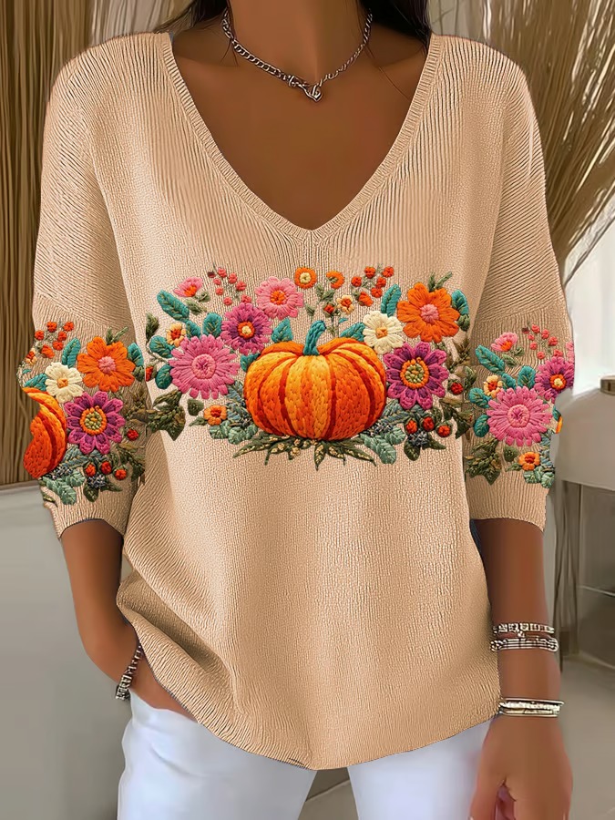 Women's Elegant Retro Print Casual Striped Cotton Long Sleeve Top