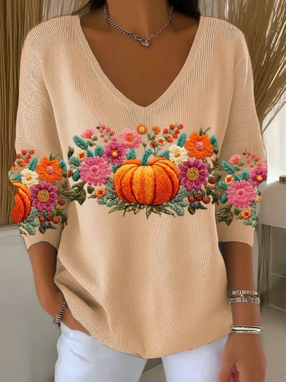 Women's Elegant Retro Print Casual Striped Cotton Long Sleeve Top