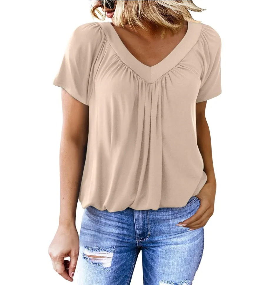 🎁Hot Sale 50% OFF⏳Women's Casual Pleated V-Neck Short-Sleeve Top