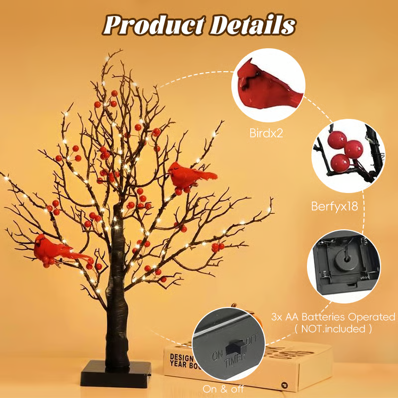 🔥Hot Sale🔥Vintage Glowing Cardinal Tree With Berries