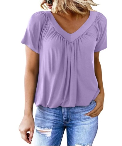 🎁Hot Sale 50% OFF⏳Women's Casual Pleated V-Neck Short-Sleeve Top