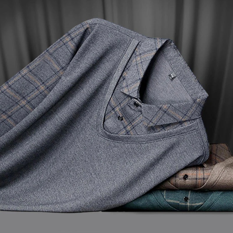 🍂 Early Fall Deal 49% OFF 🍂 Men's Pure Cotton Faux Two-Piece Lapel Long-Sleeve Tops