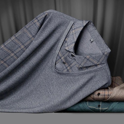 🍂 Early Fall Deal 49% OFF 🍂 Men's Pure Cotton Faux Two-Piece Lapel Long-Sleeve Tops