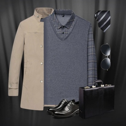 🍂 Early Fall Deal 49% OFF 🍂 Men's Pure Cotton Faux Two-Piece Lapel Long-Sleeve Tops