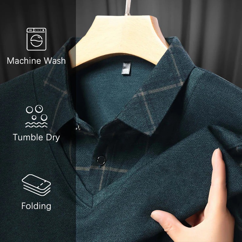🍂 Early Fall Deal 49% OFF 🍂 Men's Pure Cotton Faux Two-Piece Lapel Long-Sleeve Tops