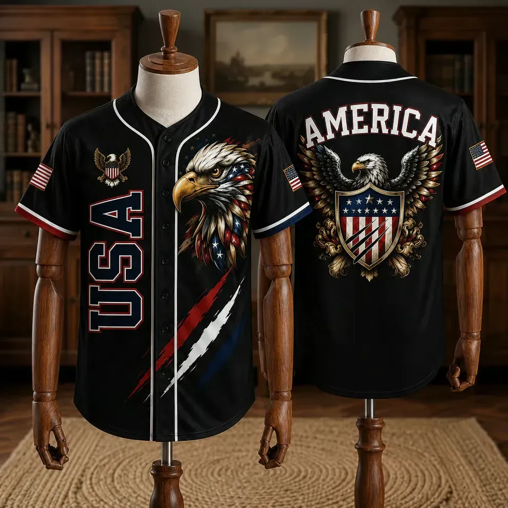 🦅 Patriotic USA All-Over Print Baseball Jersey — America 250th Semiquincentennial Edition (1776–2026) 🇺🇸