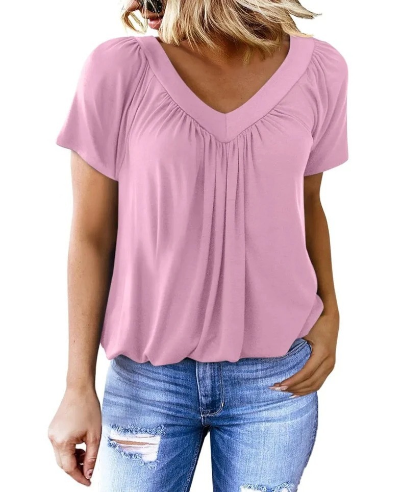 🎁Hot Sale 50% OFF⏳Women's Casual Pleated V-Neck Short-Sleeve Top
