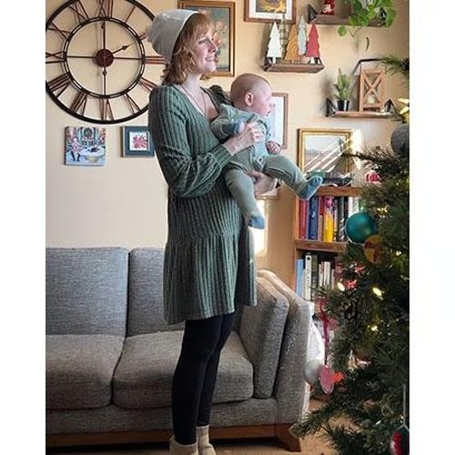 🔥Womens Square Neck Long Sleeve Fall Dresses Casual Babydoll Sweater Dress