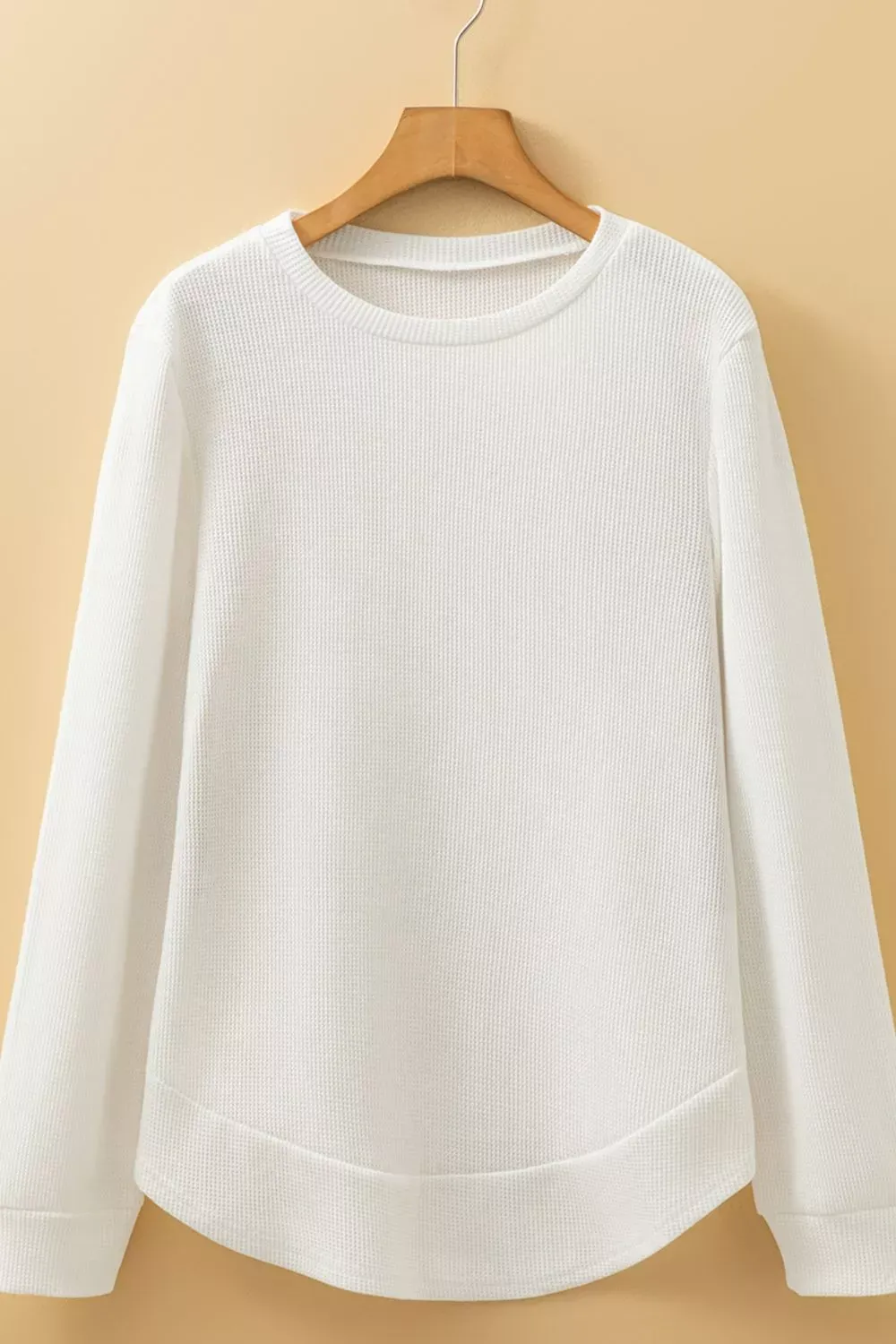 Rounded Neck Waffle Long Sleeve Top