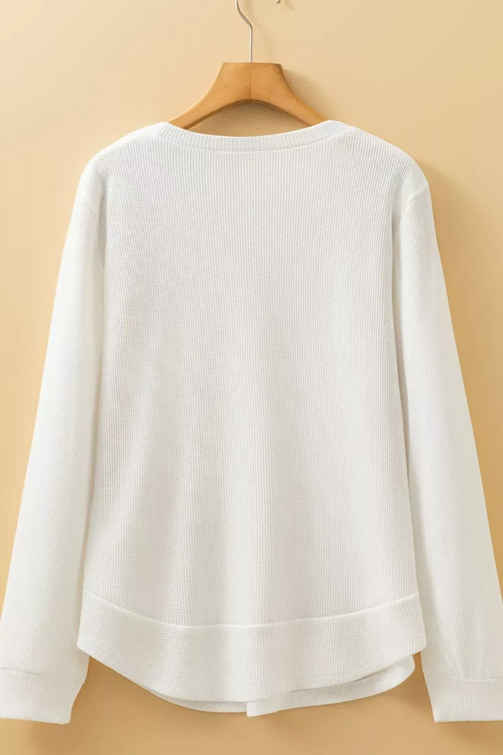 Rounded Neck Waffle Long Sleeve Top