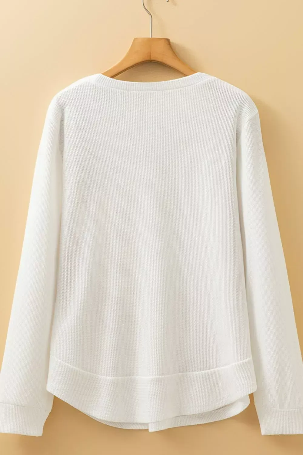 Rounded Neck Waffle Long Sleeve Top