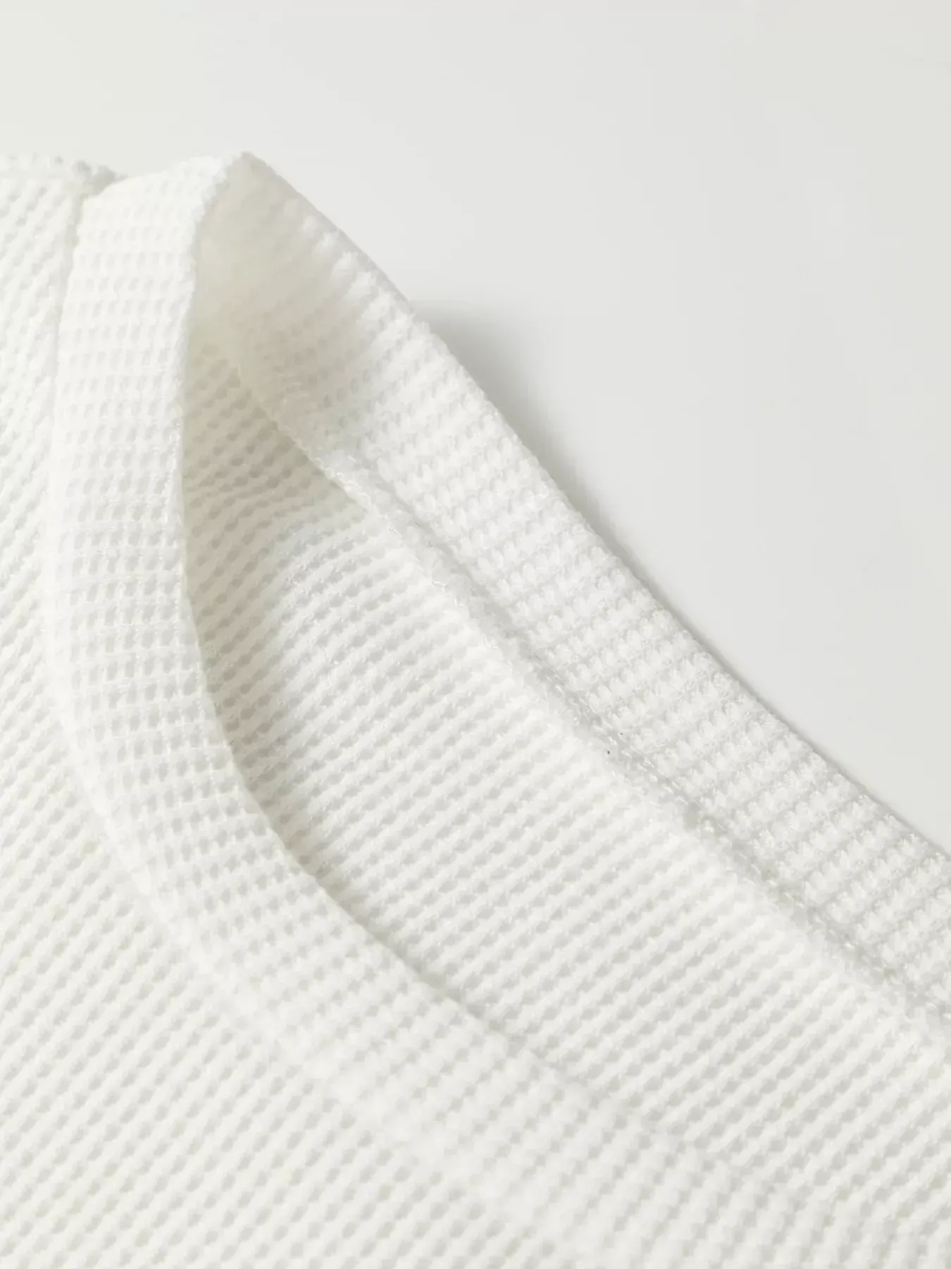 Rounded Neck Waffle Long Sleeve Top