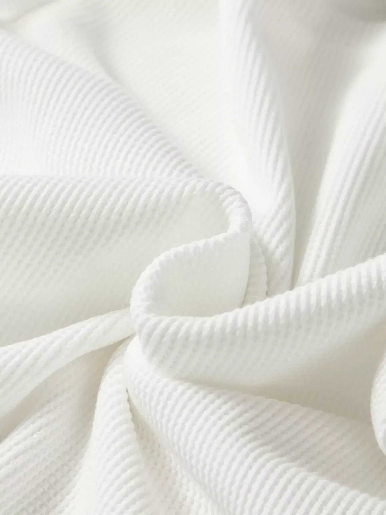 Rounded Neck Waffle Long Sleeve Top