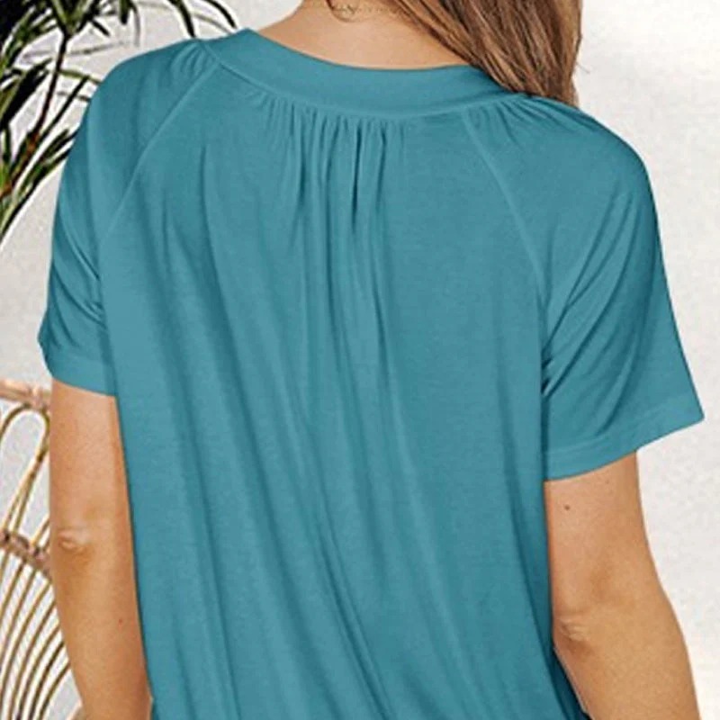 🎁Hot Sale 50% OFF⏳Women's Casual Pleated V-Neck Short-Sleeve Top
