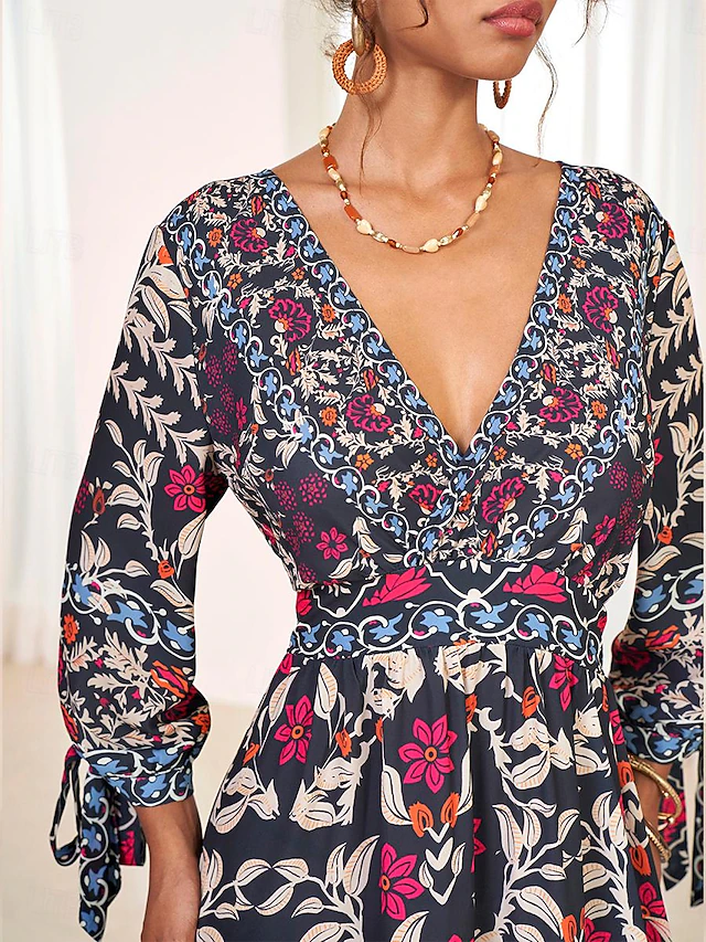 Women's Bohemian Maxi Dress V-Neck