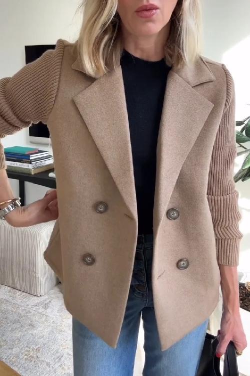 Women's autumn fashion knitted patchwork woolen coat