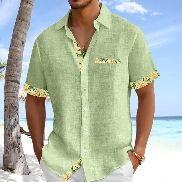 Men's Summer Beach Patchwork Shirt