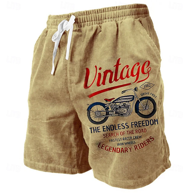Men's Letter Vintage Motorcycle Sweat Beach Terry Shorts