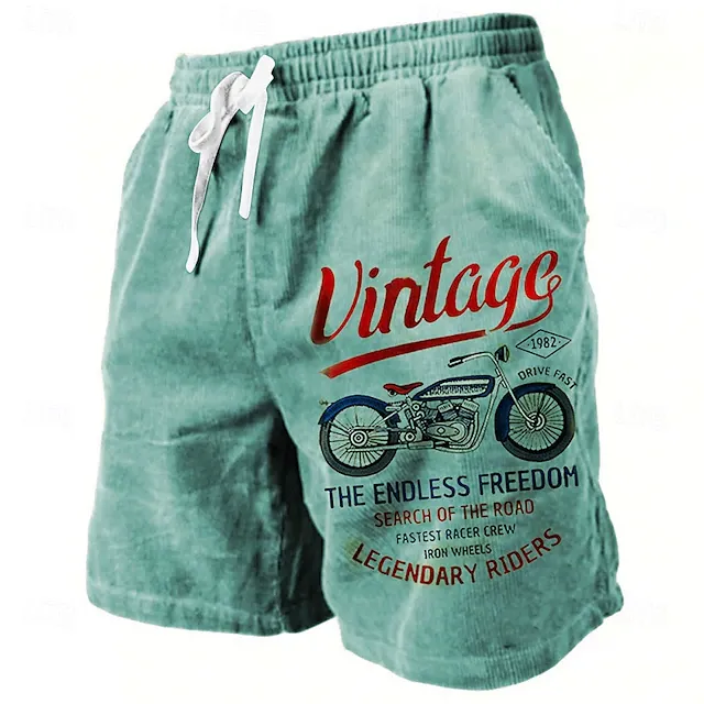 Men's Letter Vintage Motorcycle Sweat Beach Terry Shorts