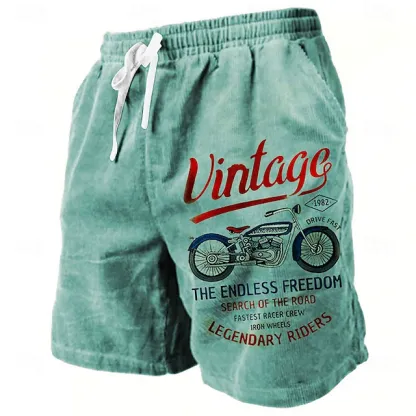 Men's Letter Vintage Motorcycle Sweat Beach Terry Shorts