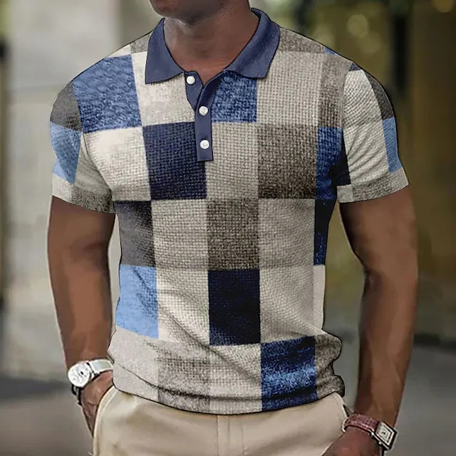 Men's Plaid Waffle Polo Shirts