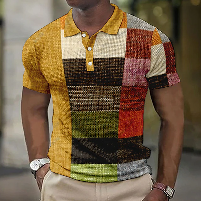 Men's Plaid Waffle Polo Shirts