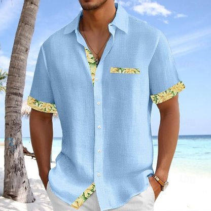 Men's Summer Beach Patchwork Shirt