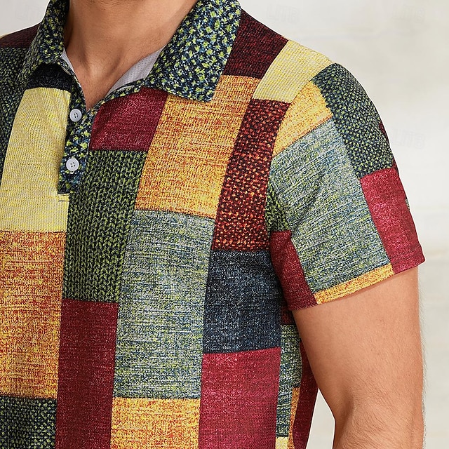 Men's Plaid Waffle Polo Shirts