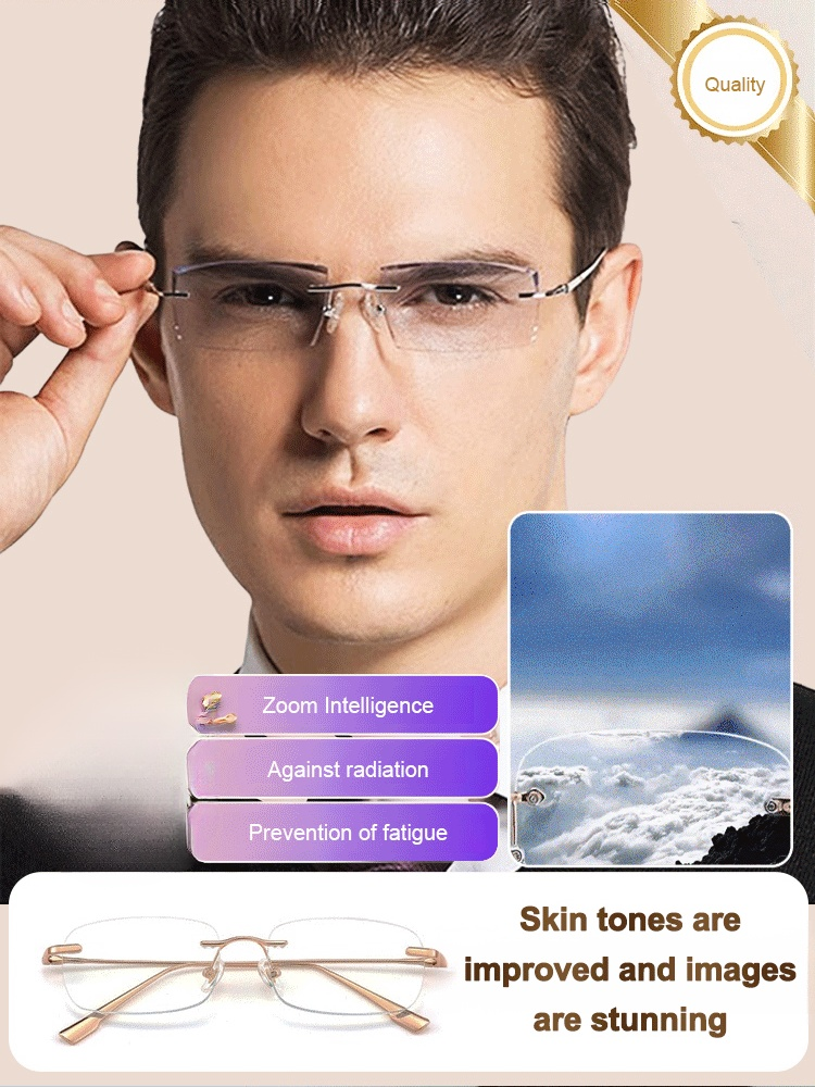 Light-sensitive color-changing frameless reading glasses