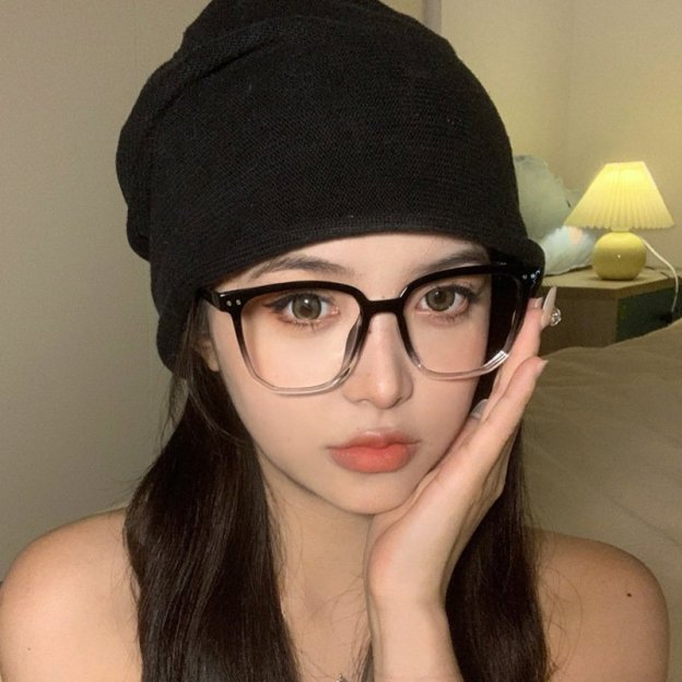 Women's black frame glasses with digital display face small flat mirror square round frame glasses