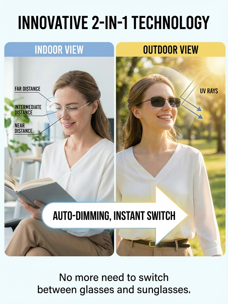 Titanium Readers: Buy 1 Get 1 Free 👓Indoor Clarity, Outdoor Tint 🌞New color-changing zoom titanium alloy reading glasses📦Port Liquidation! Massive Savings