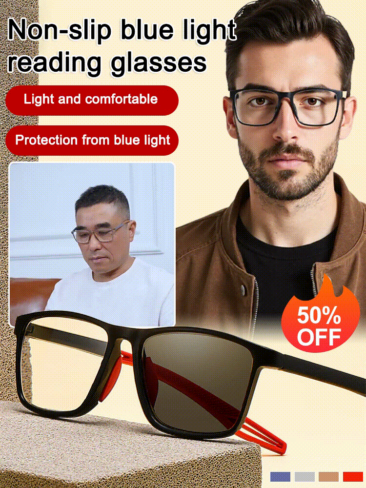 End eye strain, protect eyes 🛡️👁️Smart eye-care, tech aesthetic 🔬🎨Anti-slip blue light reading glasses👓✨Clear vision, zero blue light!🏃‍♂️💪Sporty frame, stay-put fit