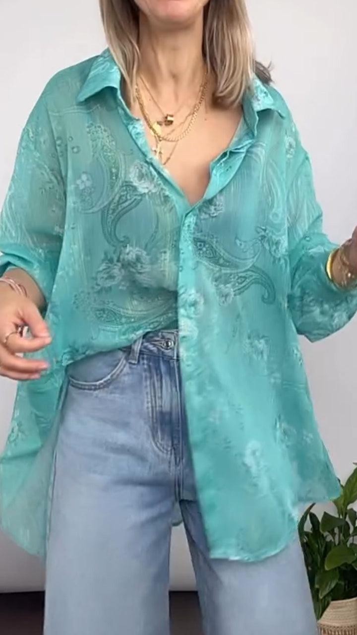 Women's Lapel Printed Chiffon Loose Casual Shirt