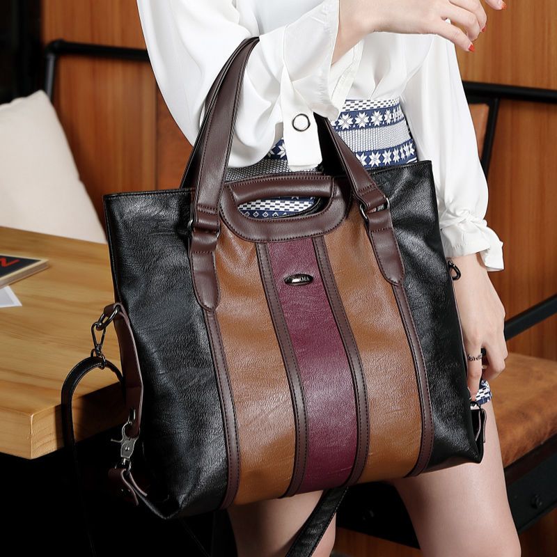 🎁 ¡Descuento del 48% en todos los productos!LujoEspléndido🌟💼Bolso De Mano De Cuero Genuino De Lujo Con Costuras De Bloques De Color, Bolso Bandolera Vintage Para Mujeres