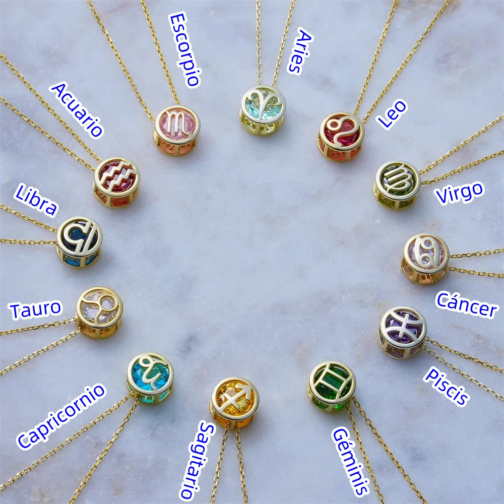 🌟🌈 Collar exclusivo del zodiaco en oro de 18k con piedra de nacimiento única✨🎁