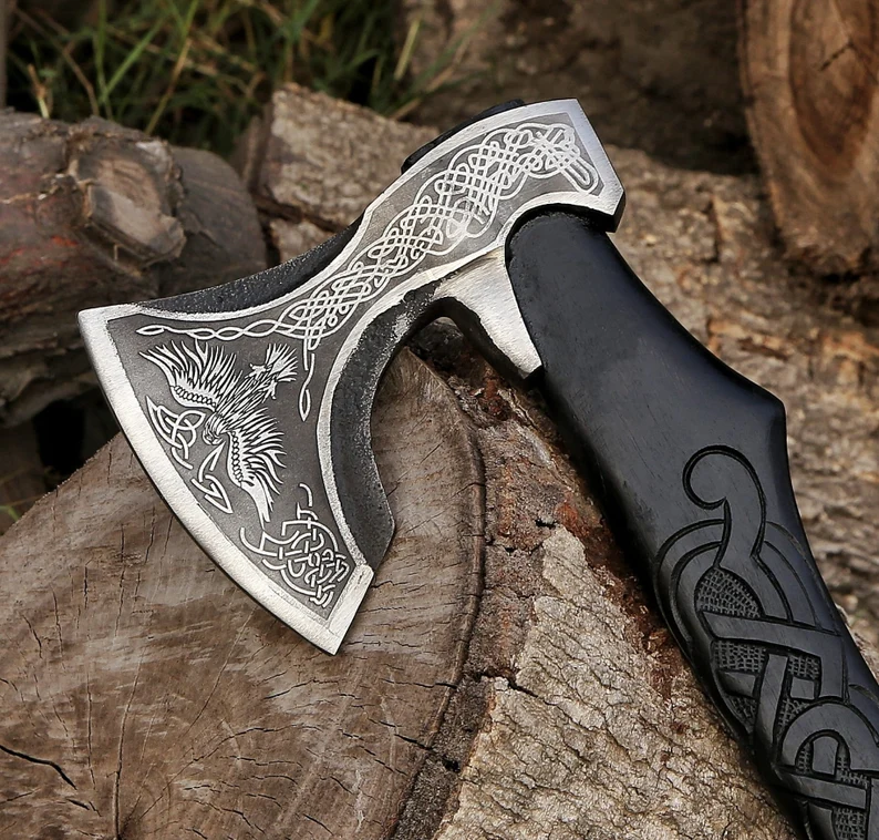 Handmade Viking Style Raven Axe