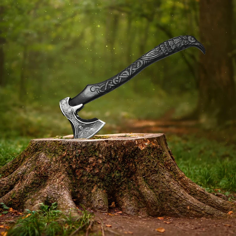 Handmade Viking Style Raven Axe