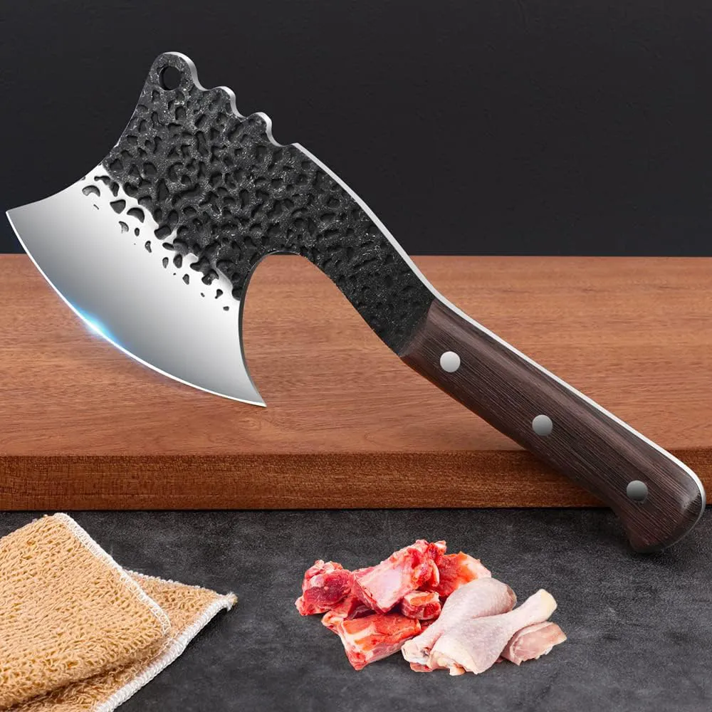 2KD Cleaver Forged Heavy Duty High Carbon Butcher Knife Boning Breaker Chopper Cutting Chef Knife Outdoor BBQ Gift Cover