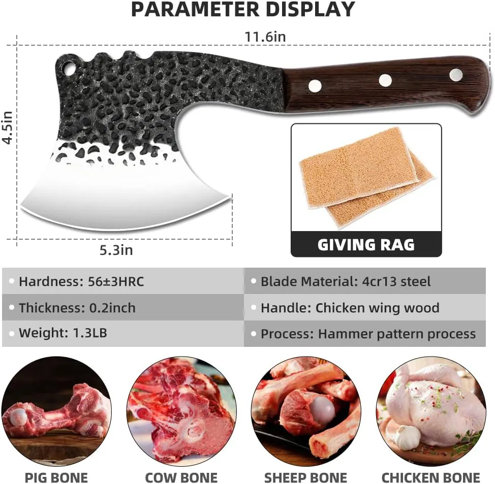 2KD Cleaver Forged Heavy Duty High Carbon Butcher Knife Boning Breaker Chopper Cutting Chef Knife Outdoor BBQ Gift Cover