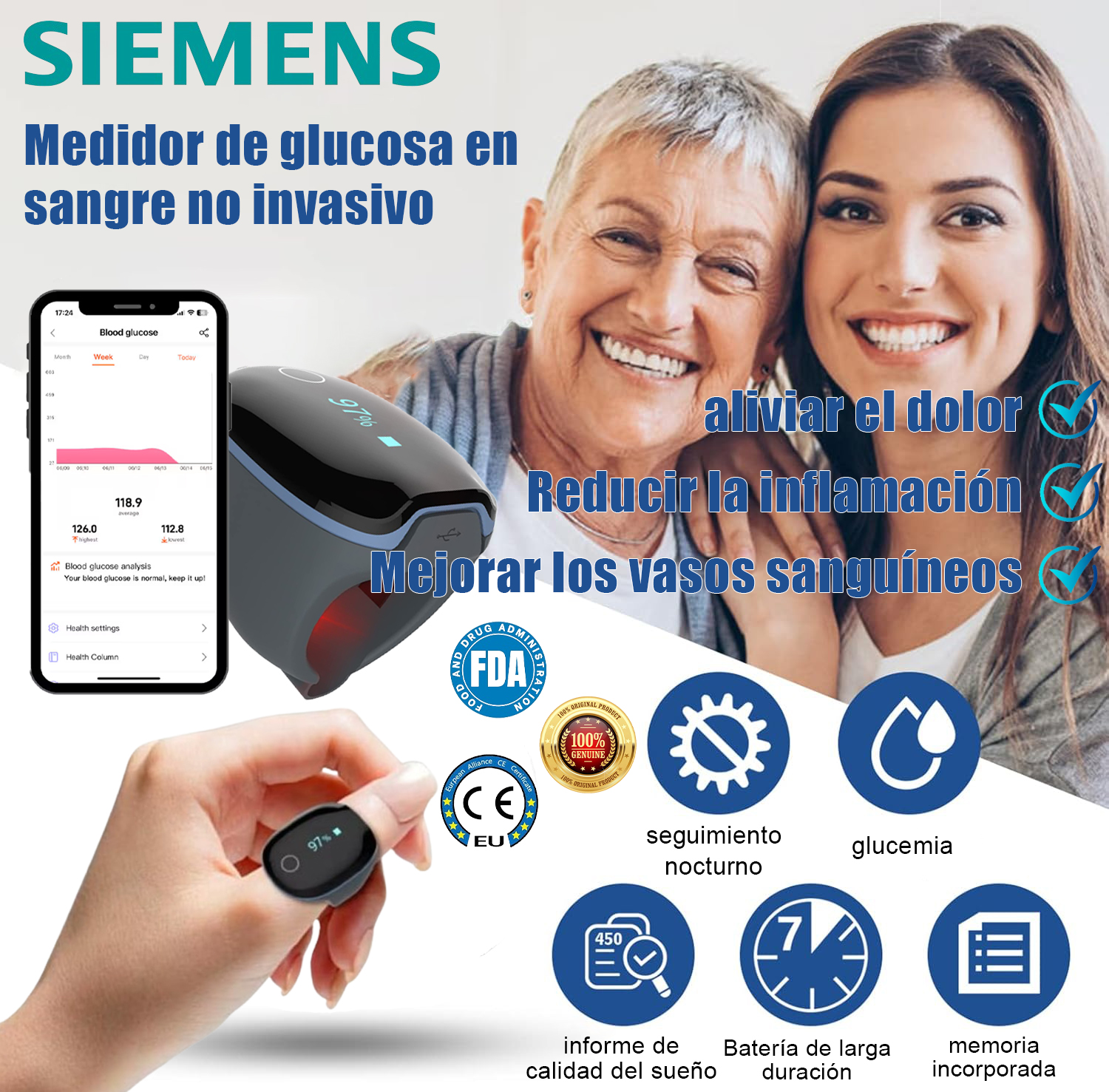 El glucómetro no invasivo de Siemens mejora los vasos sanguíneos, alivia el dolor y reduce la inflam