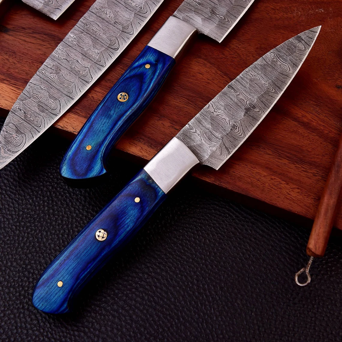 Personalised Damascus Steel Chef Set, Carbon Steel Chef Knif Set For Kitchen, Damascus Handmade Kitchen Set For Easter Gift, Cooking Knif.