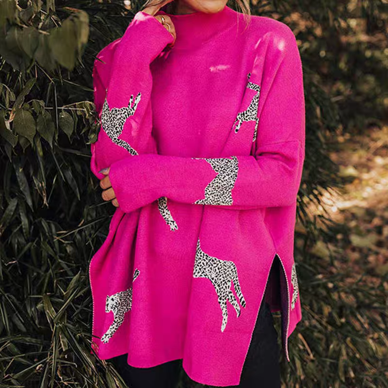 🌟65% DE DESCONTO por tempo limitado 🎁CAMISOLA RELAXADA COM Fenda DE LEOPARDO ACONCHEGANTE E GENTIL