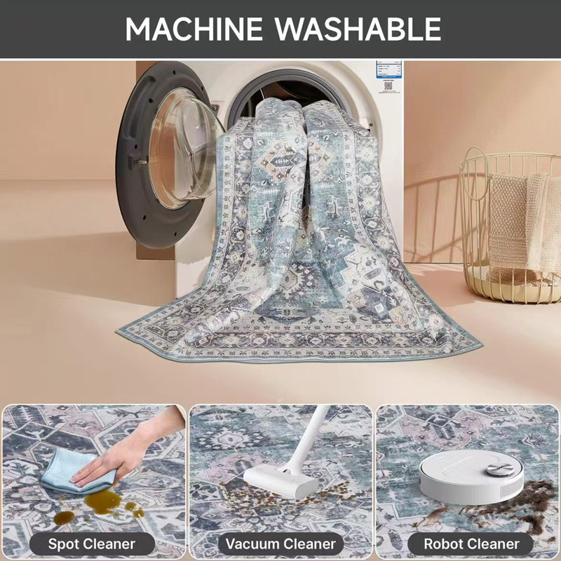 Rugava Persian Carpet Living Room Stain Resistant Easy to Clean Machine Washable Foldable Imitation Cashmere Carpet Bedroom