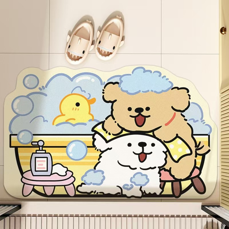 Cartoon Bathroom Mat, Dirt-Resistant Absorbent Mat for Bathroom, Entryway Diatomaceous Earth Mat, High-End Bathroom Non-Slip Mat