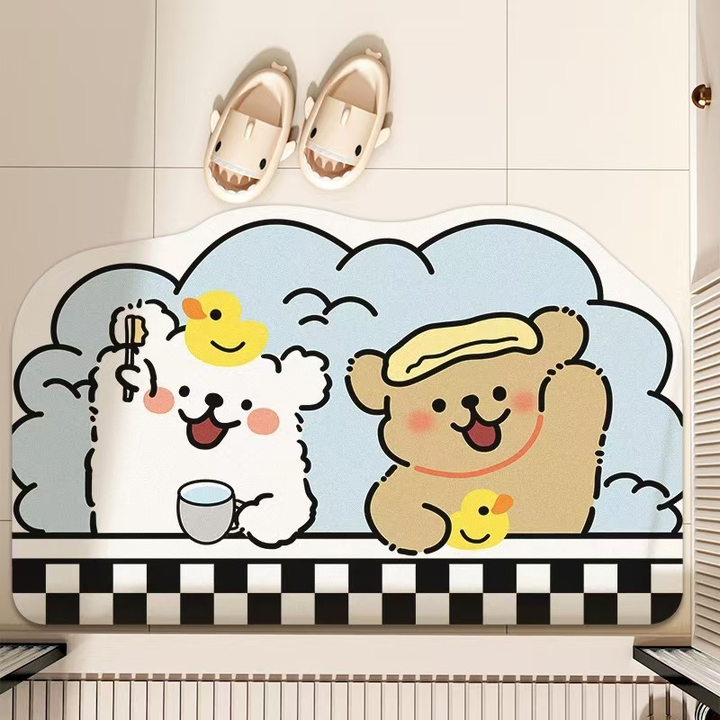 Cartoon Bathroom Mat, Dirt-Resistant Absorbent Mat for Bathroom, Entryway Diatomaceous Earth Mat, High-End Bathroom Non-Slip Mat
